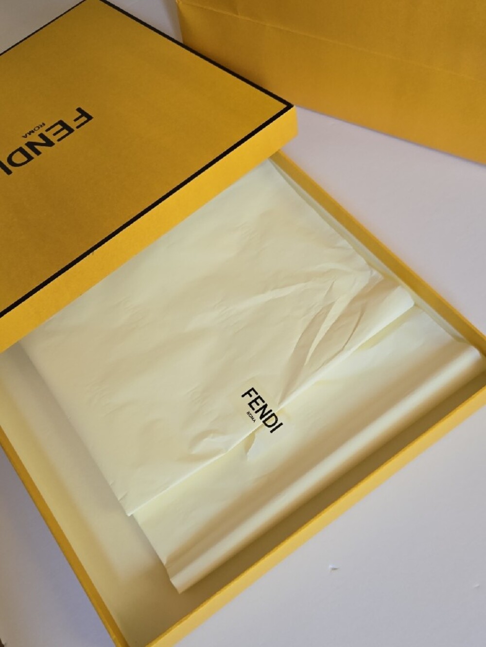 Authentic Fendi Roma designer packaging set featuring the iconic mustard-yellow - Picture 3 of 6